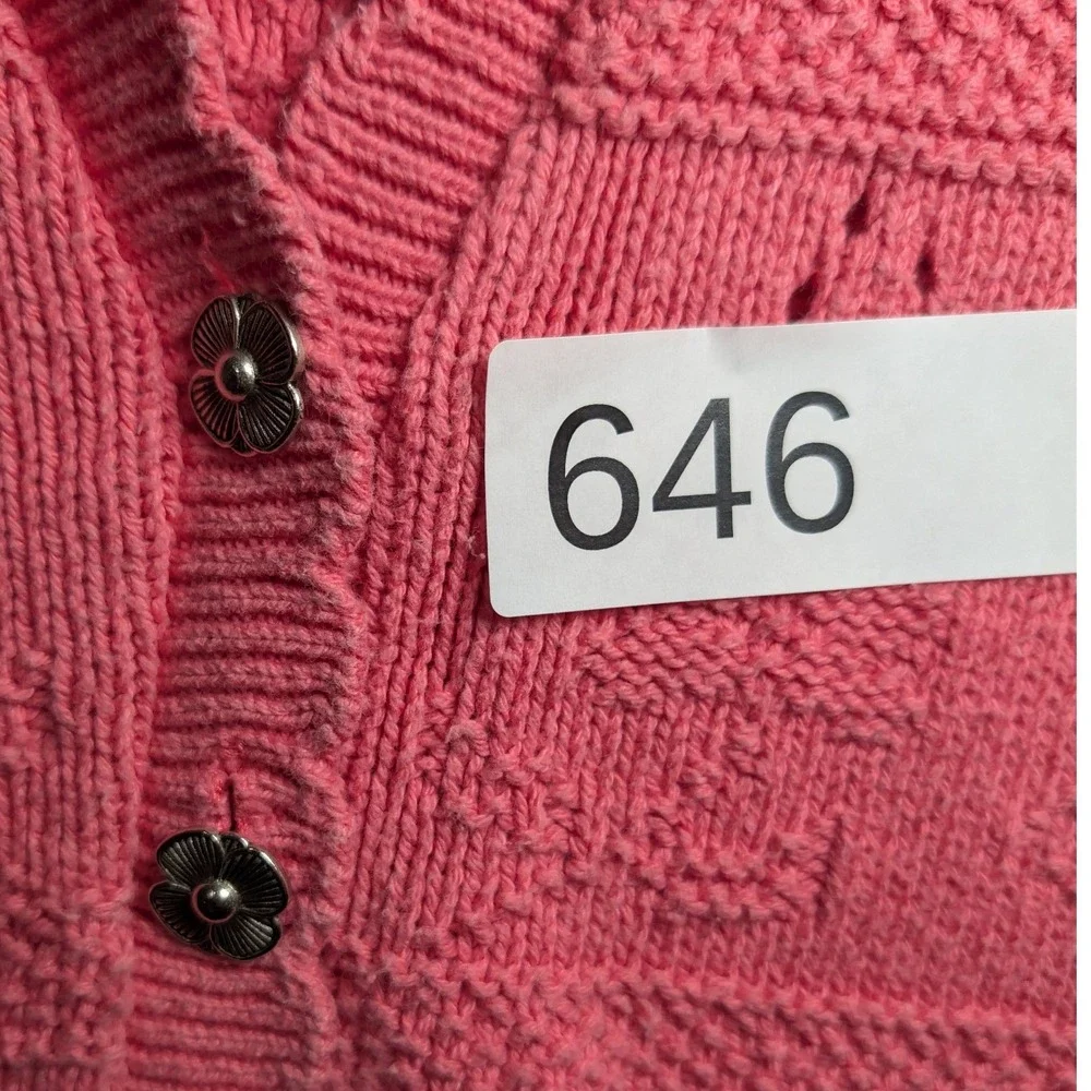 Northern Reflections Sweater Vest Lg Vintage Pink Pointelle Knit Flower‎ Grandma